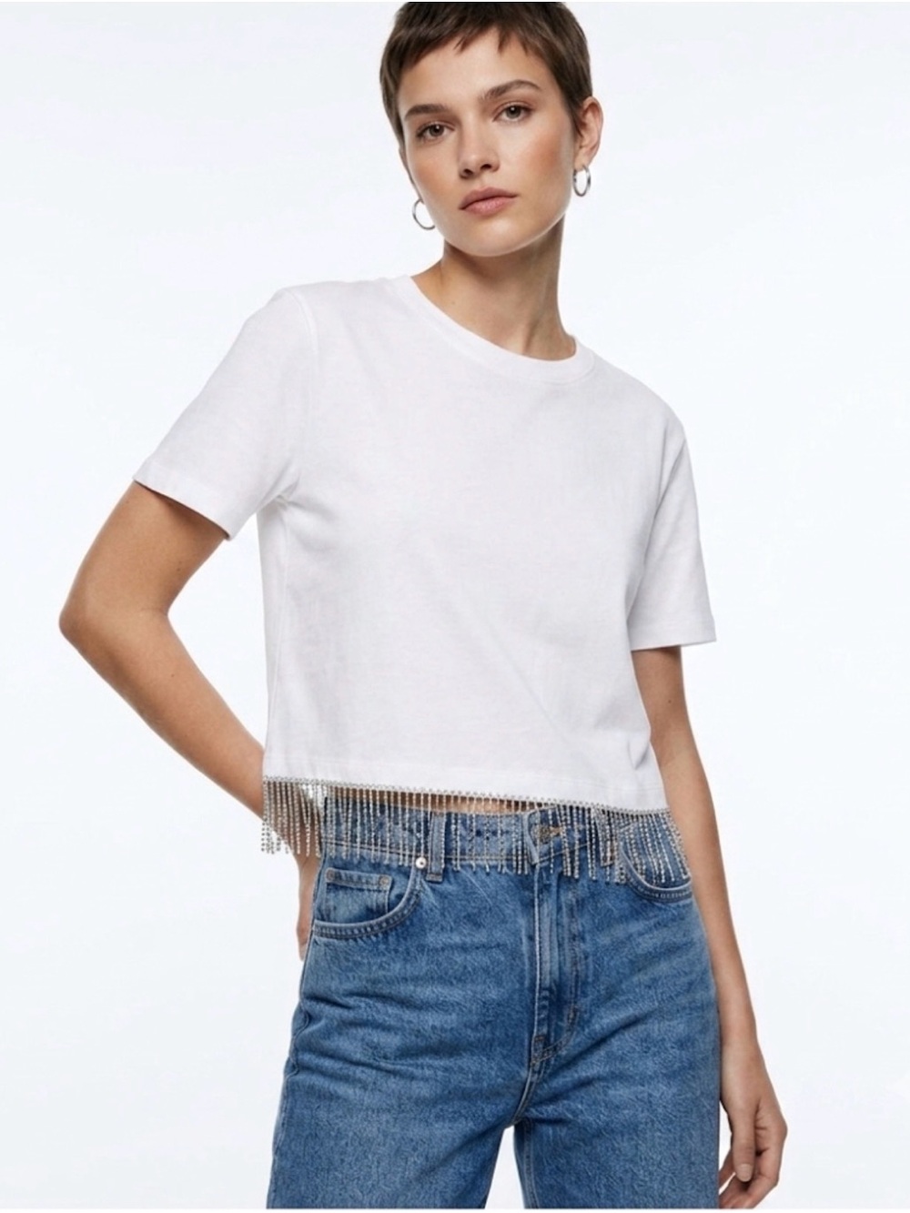 ZARA Sequence Fringe White T-shirt size medium